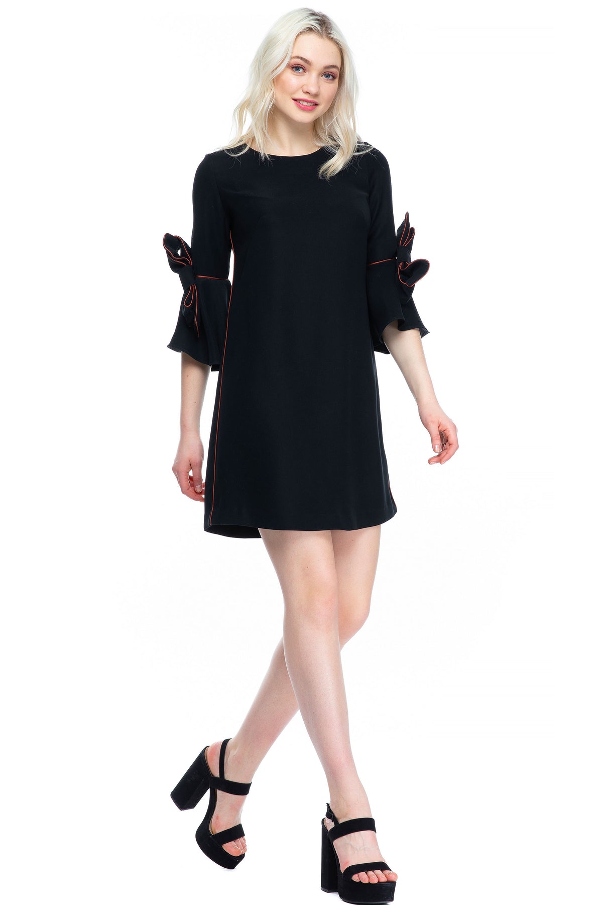 The Marlene Maternity Shift Dress Caviar XXS (fits XS) Blue w/ Orange trim / Black