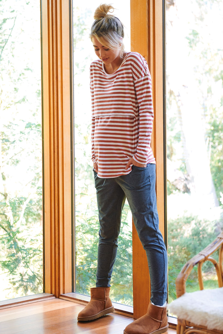 Lionel Long Sleeve Maternity Nursing Top Wine Ripe