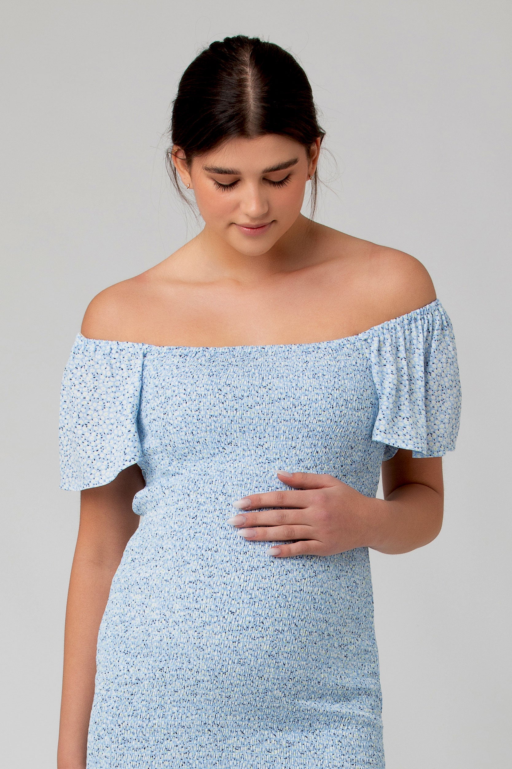Selma Baby Shower Maternity and Nursing Dress In Baby Blue Selma Pale Blue Large