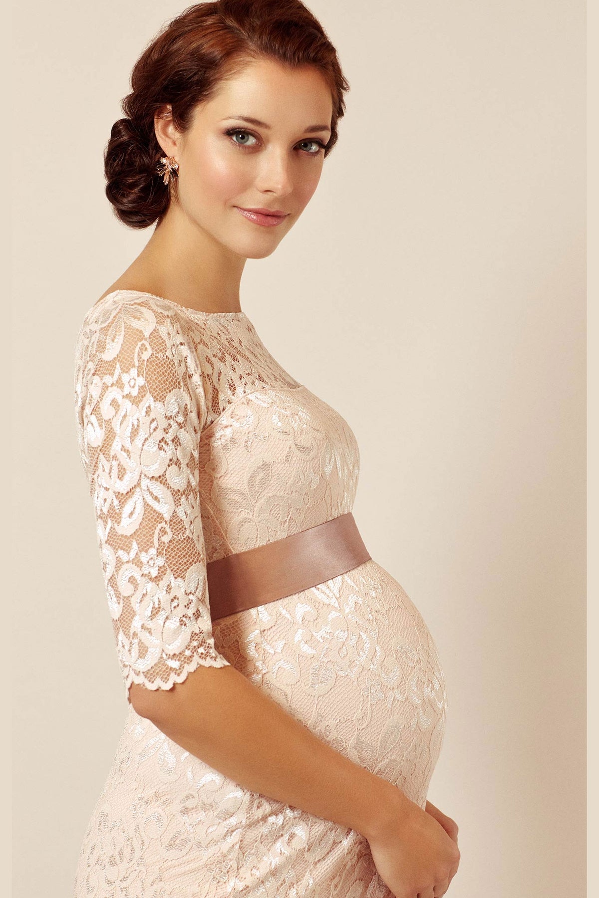 Tiffany Rose Amelia Maternity Stretch Lace Dress in Pearl Blush