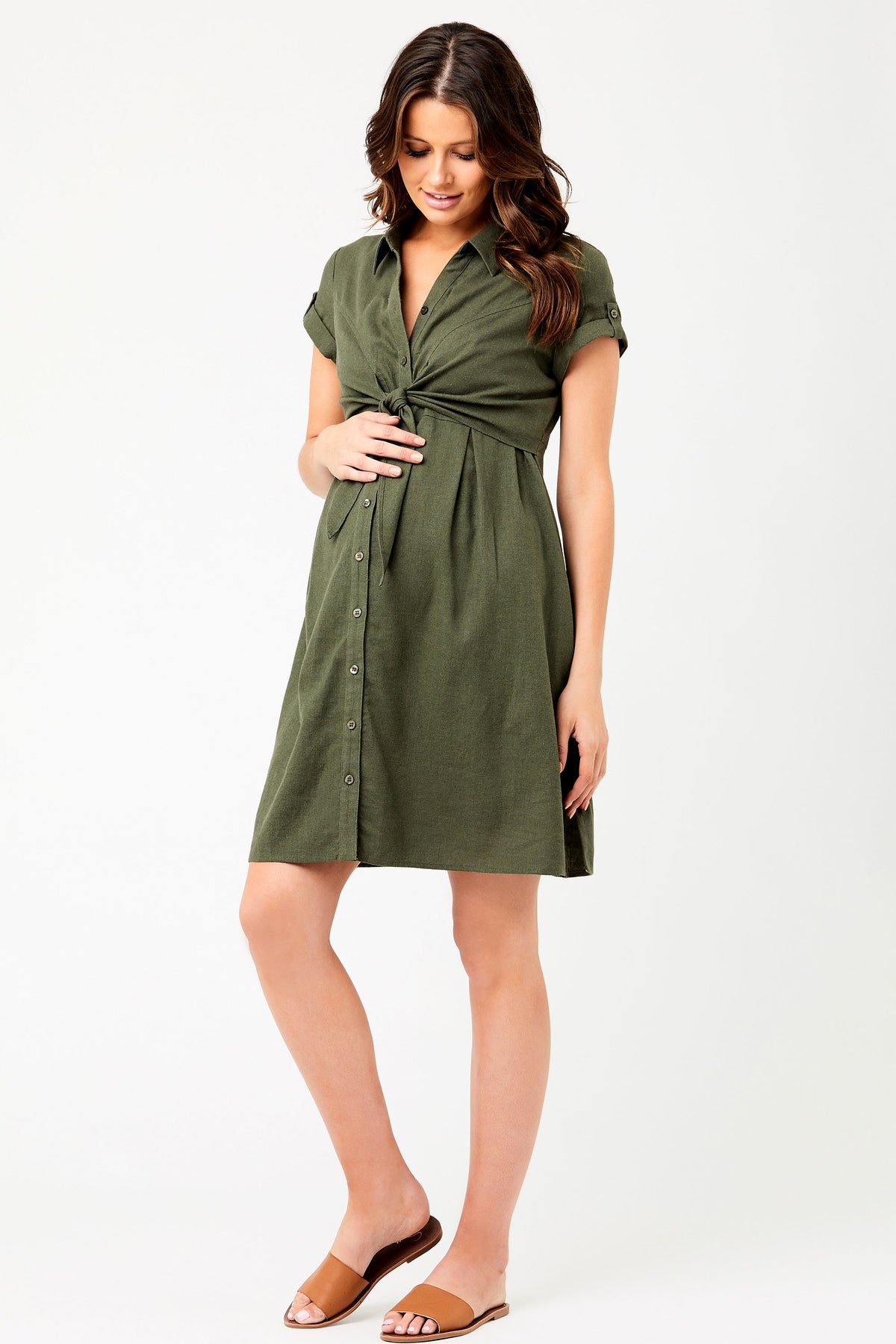 Colette Maternity Nursing Dress in Olive – Seven Women Maternity