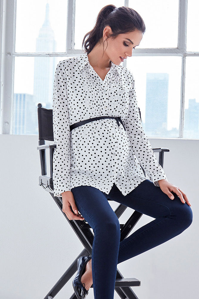 Seraphine Happy Polka Dot Button Down Maternity Blouse - Seven Women Maternity