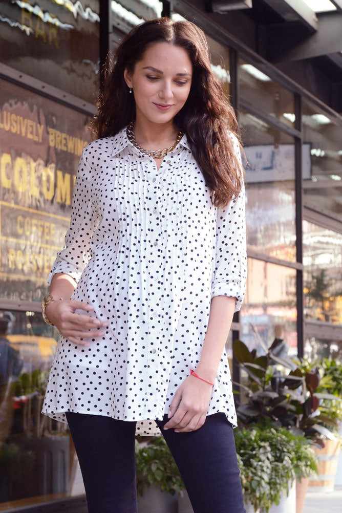 Seraphine Happy Polka Dot Button Down Maternity Blouse - Seven Women Maternity