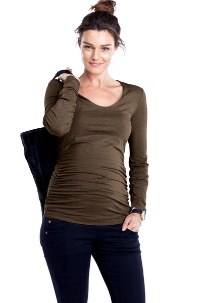 Scoop Maternity Top Ls Taupe Melange - Seven Women Maternity