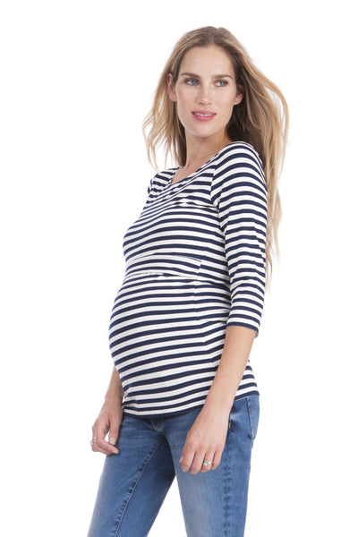 Seraphine Laina ¾ Sleeve Striped Maternity & Nursing Top - Seven Women Maternity