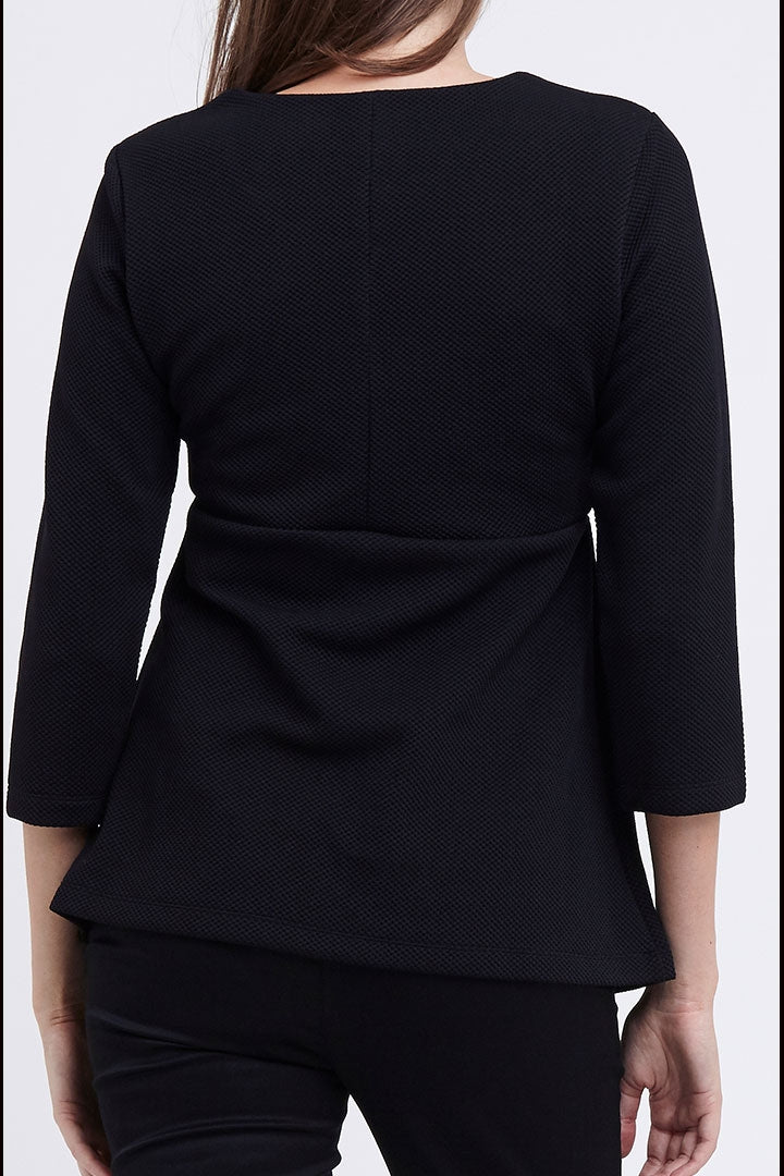 Ripe 3/4 Sleeve Waffle Peplum Maternity Top in Black - Seven Women Maternity