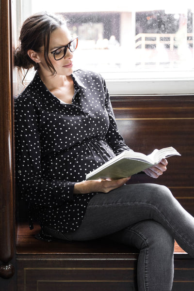 Seraphine Lucia Empire Tie Polka Dot Woven Maternity Nursing Blouse - Seven Women Maternity