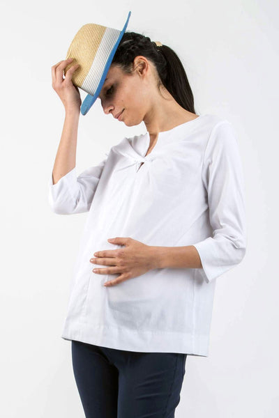 Thea Maternity Poplin Shirt in White - Seven Women Maternity