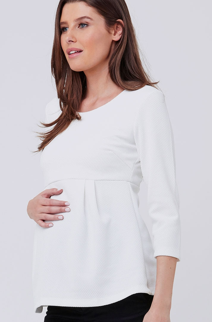 Ripe 3/4 Sleeve Waffle Peplum Maternity Top in white - Seven Women Maternity